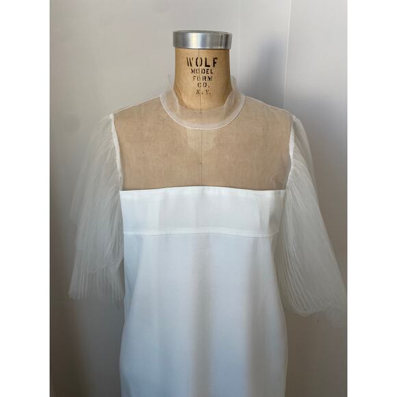 Gracia White Column Dress with Pleated Sheer Sleeves size M - Picture 2 of 8